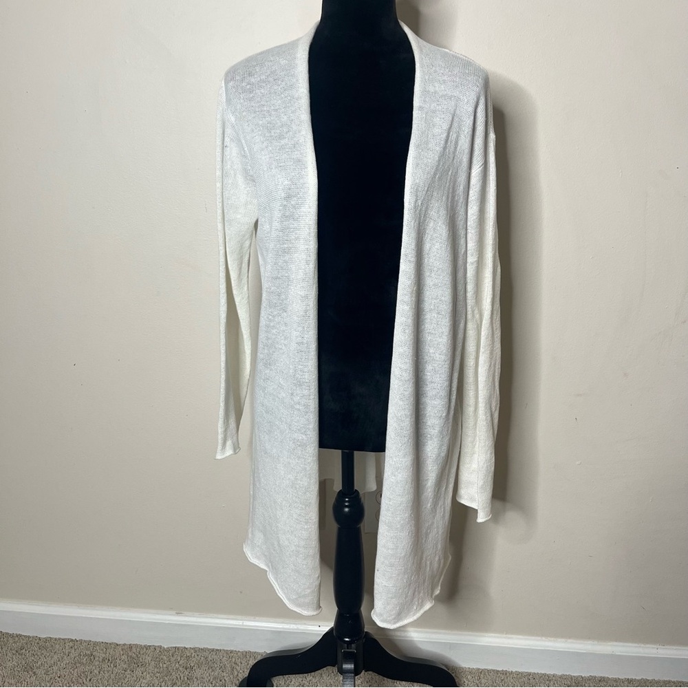Eileen Fisher Women’s White Open-Front Long Sleeve Linen Knit Cardigan Sz L